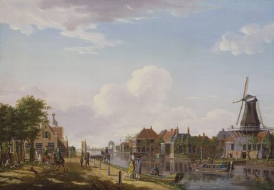 Dutch Canal Scene with Elegant Figures and a Mill, 1777 by Isaac Ouwater